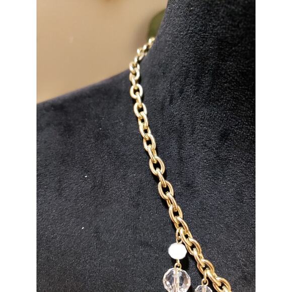 Womens Gold Tone Glass Acrylic Beads Filigree Teardrop Fringe Statement Necklace - Picture 6 of 7